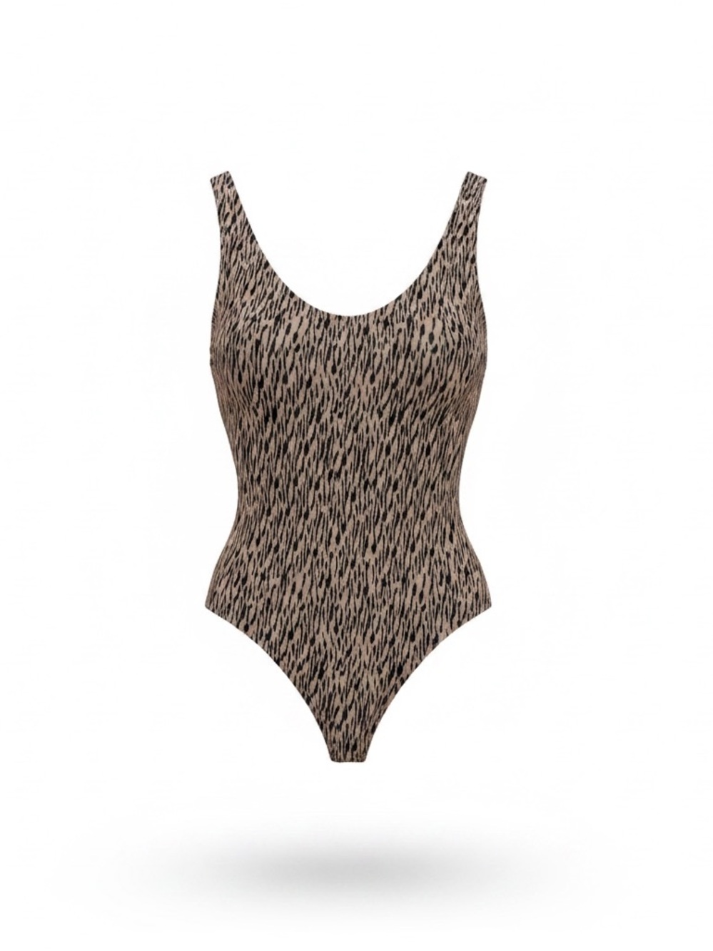 Leith Beige and Black Animal-Print Scoop-Neck Top